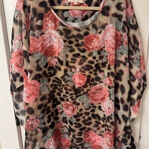 GG Collection Pink Floral Leopard Print Blouse